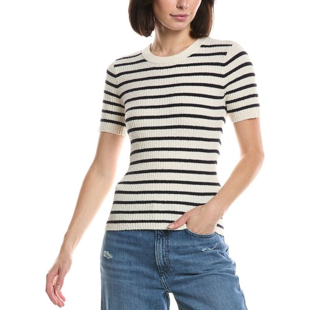 Frame Denim Womens Frame The Striped Knit T-Shirt, White